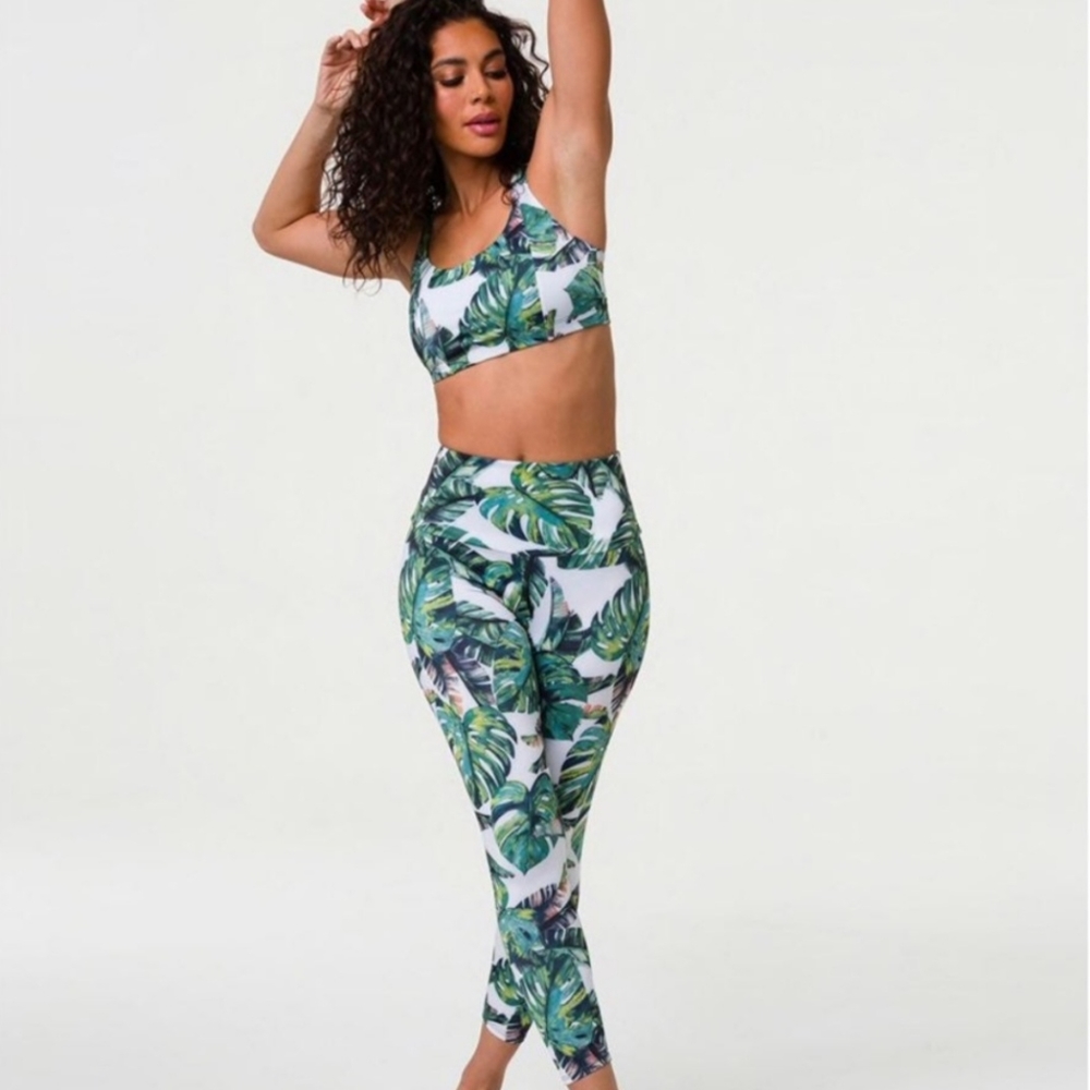 ONZIE Tropical Leaves Print High Basic Midi Leggings - Picture 1 of 12